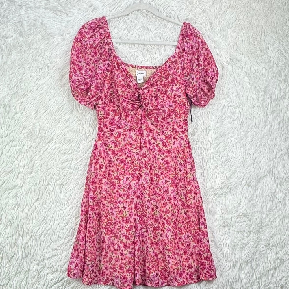 Brand New Japna Pink Floral Puff Sleeve Dress L